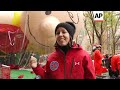 Giant balloons inflated and ready for New York's Thanksgiving Parade