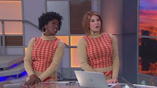 Accidental twinning! Daybreak's Kara and Tashara anchor in matching outfits