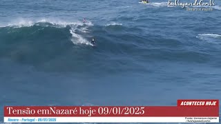 Momento de tensão hoje em Nazaré com ondas de 15 metros