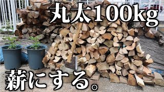 【薪割りASMR】丸太100kgを薪にする。