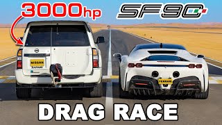 3,000hp SUV vs Ferrari SF90: DRAG RACE