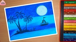 How to Draw Scenery of Moonlight with Oil Pastel step by step very easy