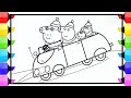 Peppa Pig On the Long Drive with Family Drawing Easy, Drawing, Painting and Coloring for Kids, 3