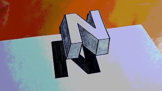 3d floating letter N drawing #3d trick art #satisfying #creativeart