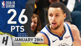 Stephen Curry Full Highlights Warriors vs Pacers 2019.01.28 - 26 Pts, 3 Ast, 6 Reb, TOO EASY!