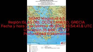 EL MEDITERRANEO SIGUE AVISANDO⚠️ SISMO 🚨Magnitud 4.5 Región ISLAS DEL DODECANESO, GRECIA Prof. 11 km