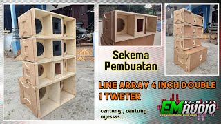 Sekema dan proses pembuatan box miniatur Line Array 421 tweter ( Line Array 4 inch Double, 1 tweter)