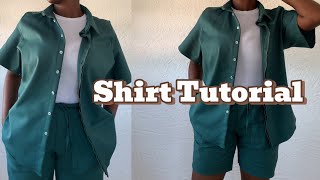 How to cut and sew a shirt with the hidden botton cover and a collar ✅