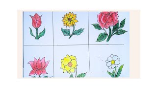 6 different type of flowers drawing/easy flower drawing for beginners/ Beginners #flower #drawing