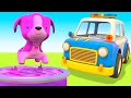 The puppy needs help! Helper Cars & police car save the day. Full episodes of car cartoons for kids.