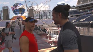 Seth Rollins and Roman Reigns prepare for their WrestleMania entrances on WWE 24 (WWE Network)