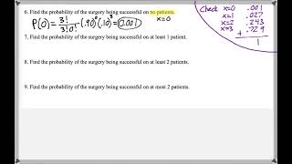Math 209 : 4.3 #6, #7 (Statistics Tutorial : Binomial Probability Formula)
