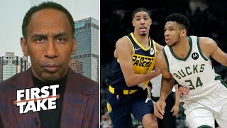 FIRST TAKE | Haliburton & Pacers are Obsessions of Giannis - Stephen A. on Indy beat Bucks 4 times