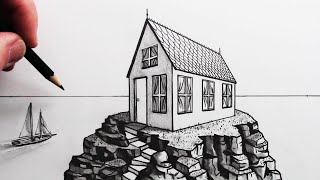 How to Draw an Easy House in 2-Point Perspective: Pencil Drawing
