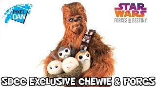 Star Wars Forces of Destiny Chewbacca \u0026 Porgs SDCC 2018 Exclusive Hasbro Figure Review