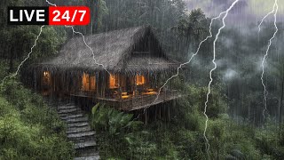 🔴Thunderstorm sounds for sleeping | Heavy rainfall in the rainforests of Bali