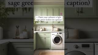 Get the look! Sage green laundry room cabinets #short #paintcolors #interiordesign #homedecorideas