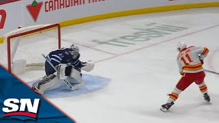 Flames' Mikael Backlund Shows Off Soft Touch To Slip Five-Hole Goal Past Jets' Hellebuyck