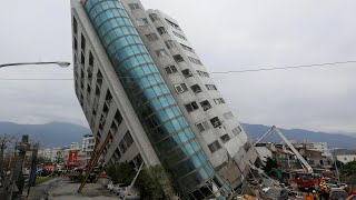 Taiwan earthquake leaves tall building on dangerous lean