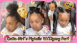 😘Kid's Hairstyle: Sleek Double Ponytails + Zigzag Part | Cute Girls Hair Ft.#ULAHAIR