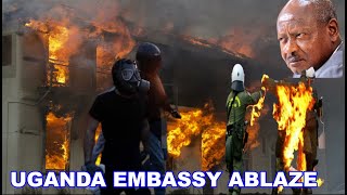 BREAKING NEWS: UGANDA EMBASSY IN CONGO SET ABLAZE BY ANGRY RIOTERS, MUSEVENI WARNED