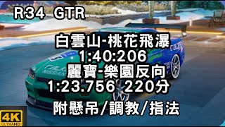 【巔峰極速】Nissan Skyline R34 GTR 白雲山-桃花飛瀑 1:40.206 ; 麗寶-樂園反向 1:23.756 220分 附懸吊/調教/指法 【老蘇】ft.TMG Momo