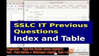 Index and Table  SSLC Previous IT Pracical