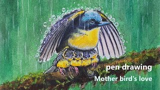 펜드로잉 풍경 그림 그리기 - 어미새의 사랑(pen  drawing  - Mother bird's love)