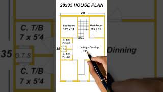 28 x 35 house design with car parking II 28x35 ghar ka naksha II 3 bhk house plan II #bmhhouseplan