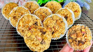 ขนมคลีน มัฟฟิน ข้าวโอ๊ตแอปเปิ้ล คลีน ไม่ใส่ไข่ เนย น้ำตาล Apple Oatmeal Muffins  No egg No flour #27