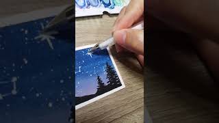 Christmas Night | Easy Watercolor DIY Christmas Card Painting for Beginners Step by step #shorts