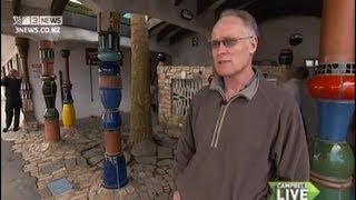 World famous Hundertwasser Toilet in Kawakawa is cracking