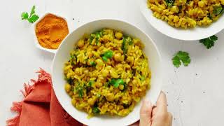 Turmeric Orzo and Chickpeas with Salmon