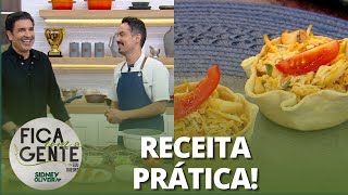 Aprenda a fazer cestinha de massa de pastel com frango cremoso | Fica com a Gente