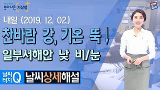 [날씨터치Q/19시] 12월 2일(월) 찬바람 강, 기온 뚝↓, 일부서해안 낮 비/눈