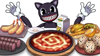 Mukbang Animation Hot spicy Cheese tteokbokki set Cartoon cat 먹방 애니메이션 매운 치즈 떡볶이 세트를 먹는 카툰캣