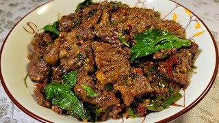 Sticky beef, stir-fried basil leaves, dry stir-fry, fragrant, spicy, fragrant, delicious,