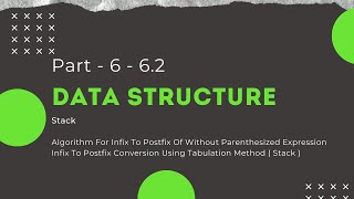 Data Structure - Part - 6 - 6.2 - Stack Infix To Postfix Algorithm & Tabular Method Example