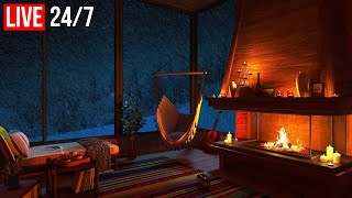 🔴 Relaxing Blizzard for Sleep, Relax, Study | Snowstorm Sounds with Fireplace Crackling - Live 24/7