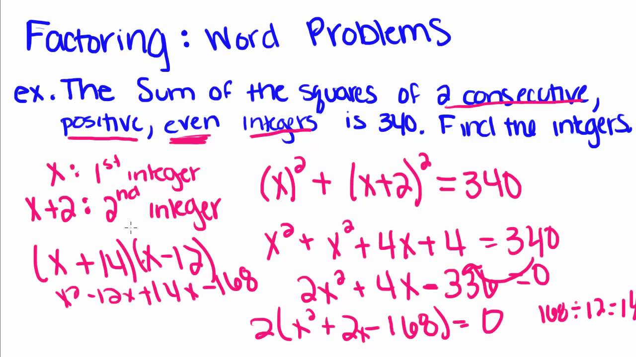 Algebra Tutorial - 27 - Factoring- Word Problems - YouTube