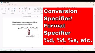 PYTHON TUTORIAL: PLACEHOLDERS IN PYTHON|CONVERSION SPECIFIERS|FORMAT SPECIFIERS IN PYTHON