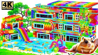 DIY How To Build Tropical Mega Mansion With Fish Pond and Water Slide From Magnetic Balls