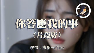 陳墨一（吖毛） - 你答應我的事（片段版）『你答應我的事 件件件 件件沒着落 你許給我的夢 漸漸漸 漸漸成泡沫』【動態歌詞MV】