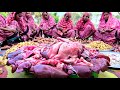 Mutton Lungs & Liver Curry -  Goat Special Parts Kosha recipe - Mutton Cooking for 400+ Villagers