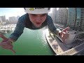 zipline dubai 180 meters from ground jump from rooftop skyscaper. Зиплайн прижок с высотки в Дубай