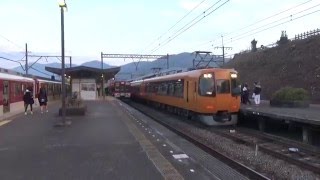 近鉄1440系1440編成ワンマン普通賢島行き到着発車と22000系+30000系特急大阪難波行き到着発車