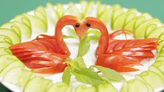 How to make tomato twin swans carving garnish | Lavy Fuity