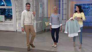 Martha Stewart Striped Knit Top with Poplin Cuffs and Hem on QVC