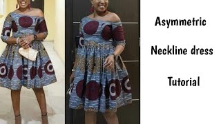 Tutorial on asymmetric neckline dress. one shoulder boat neck gathered dress