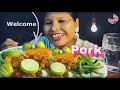 New Pork Eating Mukbang Video, Bitter Plant, Long Bean, Food Rani Rani Mix Hindi.